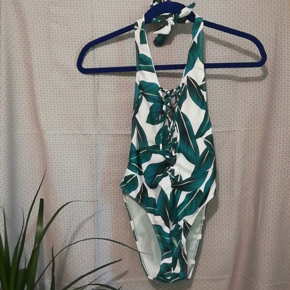 Sexy Leaf Print One-Piece Bathing Suit